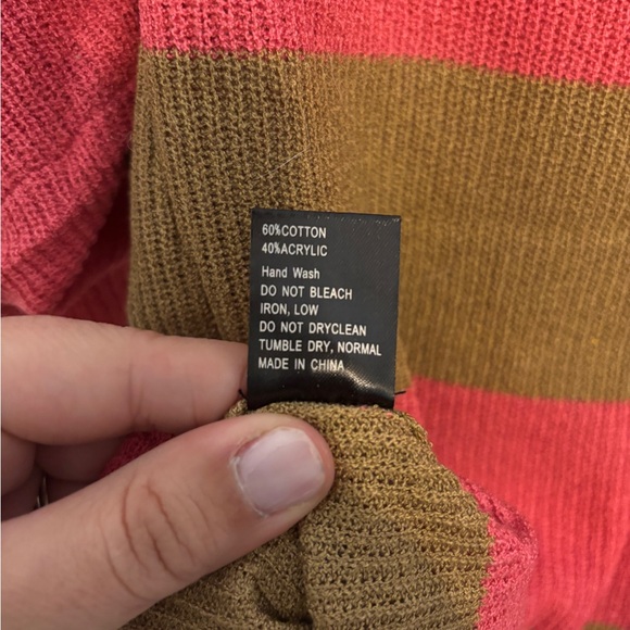 POL Pink & Brown Striped Short Sleeve Sweater Knit Top - Size L - Picture 4 of 4